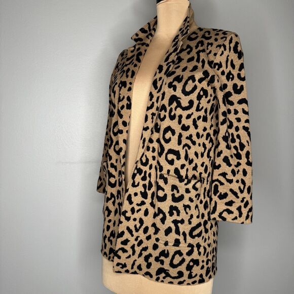 J. Crew Sophie Open Front Sweater Blazer Leopard XXS NWT - Picture 2 of 10